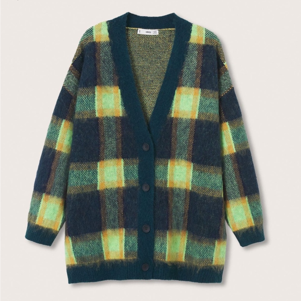 Mango Textured Check Cardigan